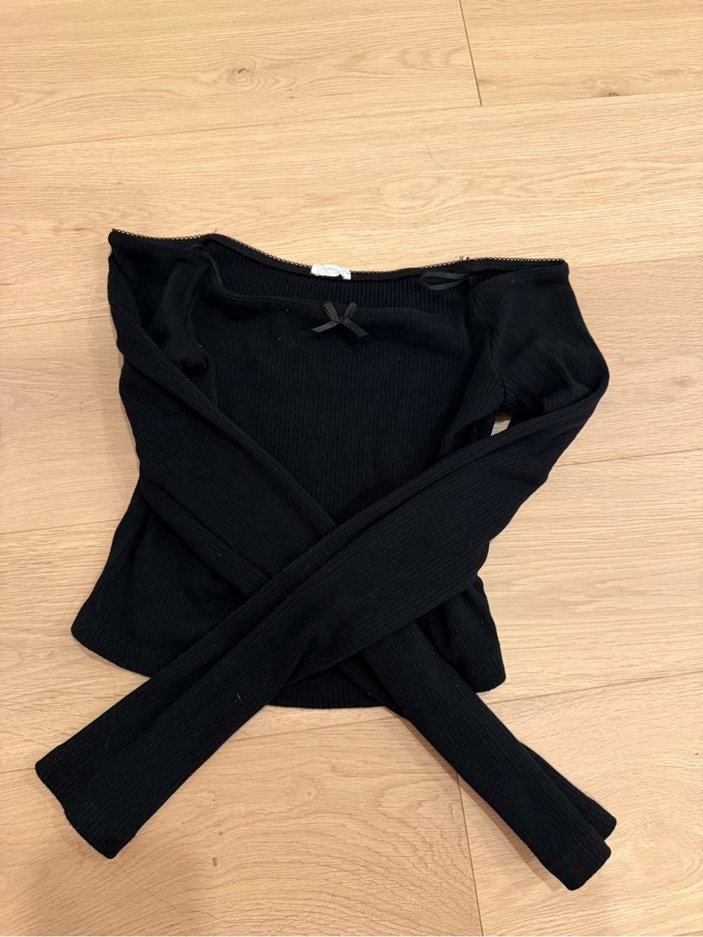 Garage Black Off-the-Shoulder Ribbed Sweater